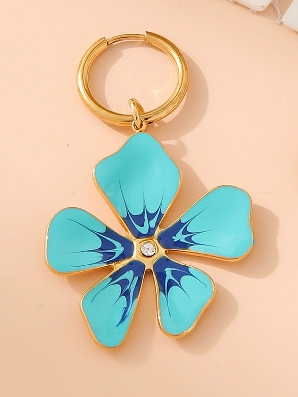 1 Piece Ethnic Style Pastoral Flower 304 Stainless Steel Artificial Rhinestones 18K Gold Plated Drop Earrings