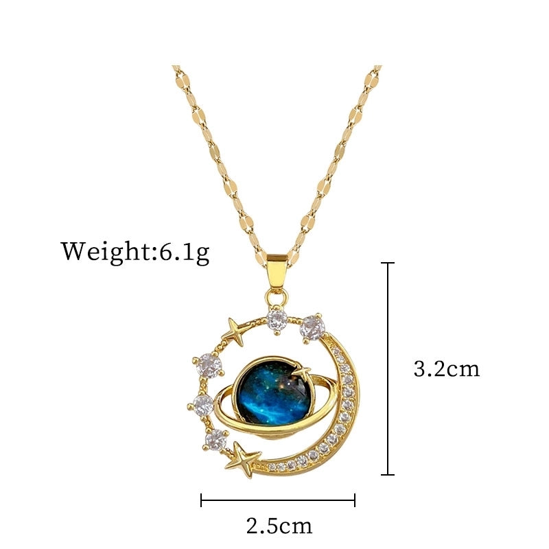 Casual Commute Geometric Titanium Steel Shell Zircon Inlay Pendant Necklace