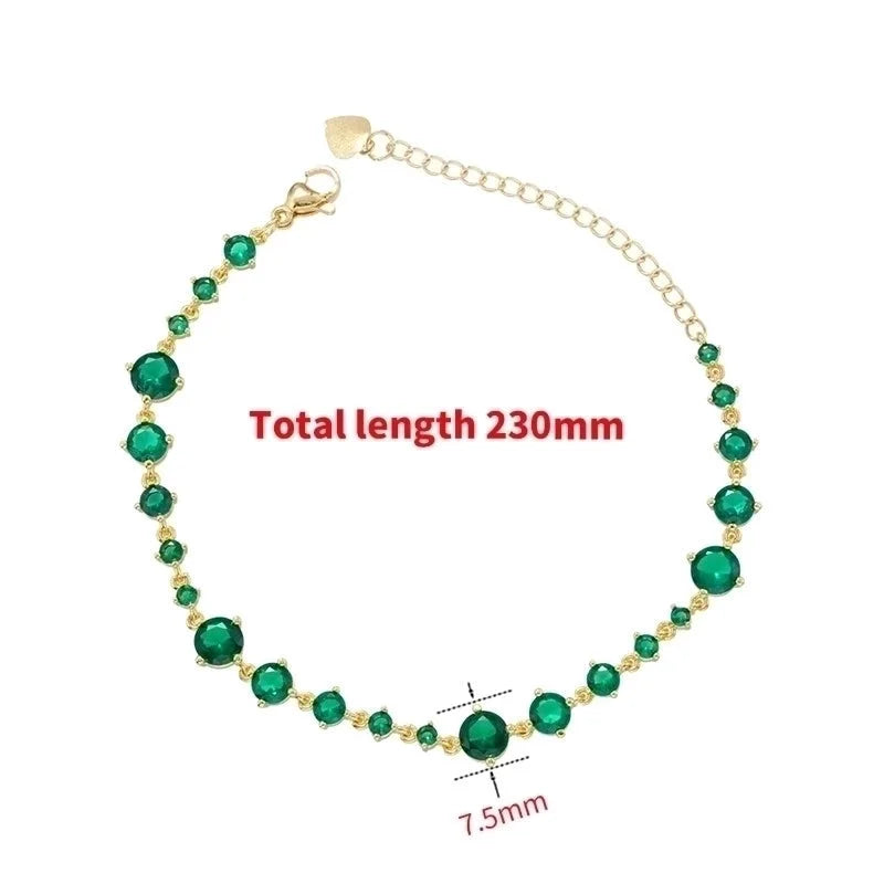 Elegant Shiny Round Copper Plating Inlay Zircon 18k Gold Plated Bracelets