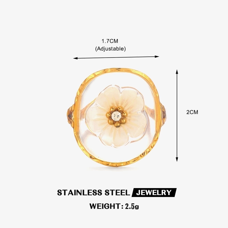 Minimalist IG Style Flower 304 Stainless Steel Resin Rhinestones 18K Gold Plated Plating Stainless Steel Rings