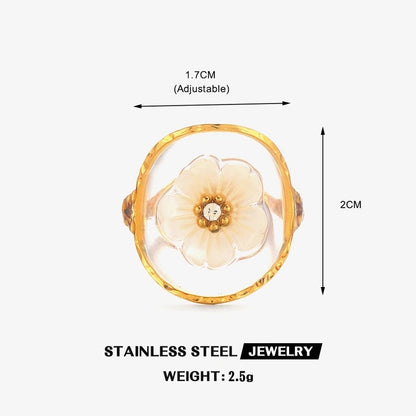 Minimalist IG Style Flower 304 Stainless Steel Resin Rhinestones 18K Gold Plated Plating Stainless Steel Rings