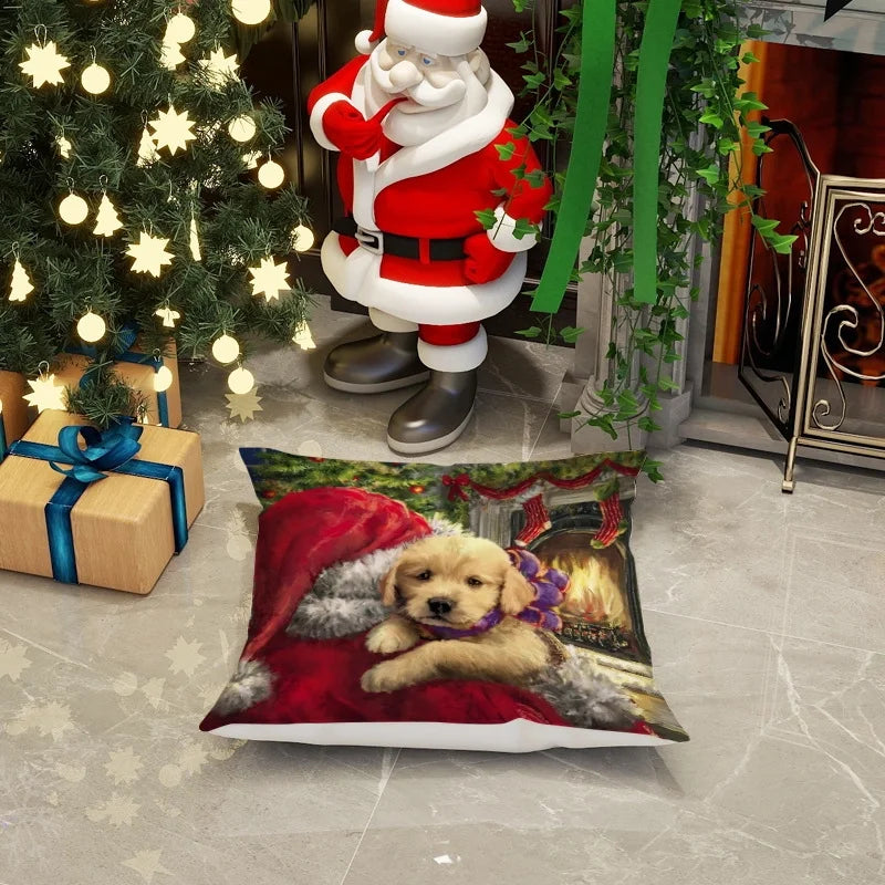Christmas Glam Santa Claus Snowman Short Plush Pillow Cases Couch & Sofa Decor