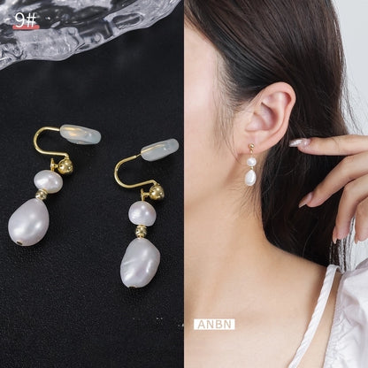 Mosquito Incense Plate Ear Clip Women's Ear Holes Exquisite Pearl Earrings Advanced Hong Kong Style Retro Niche Light Luxury Earrings