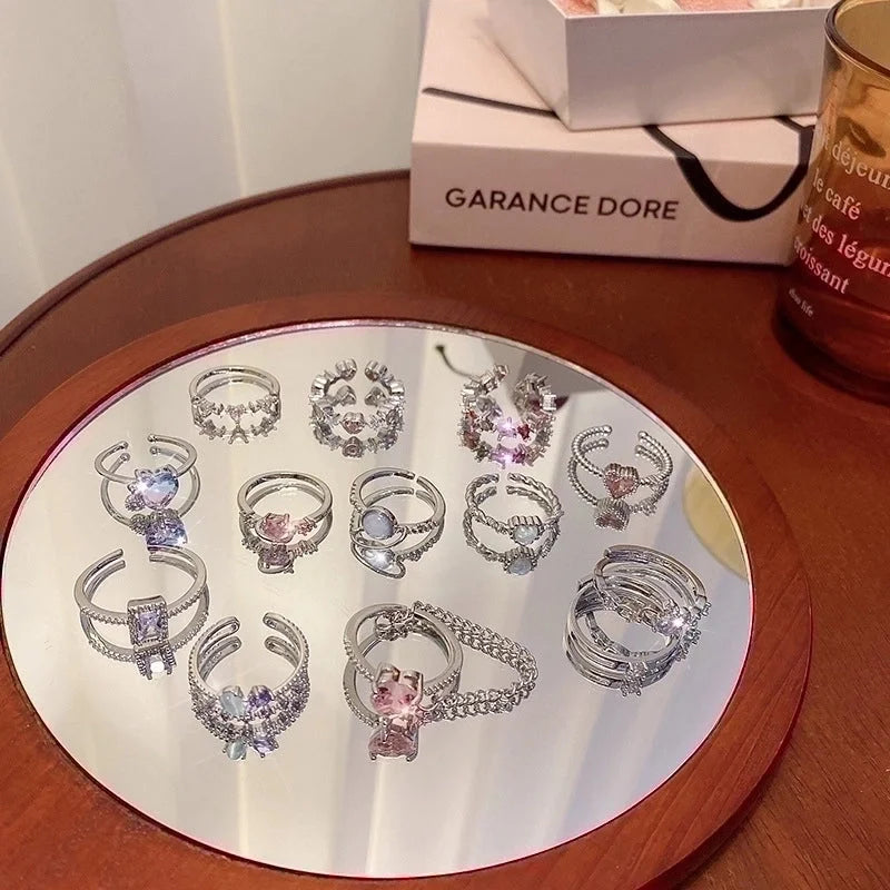 IG Style Geometric Copper Plating Inlay Zircon Rings