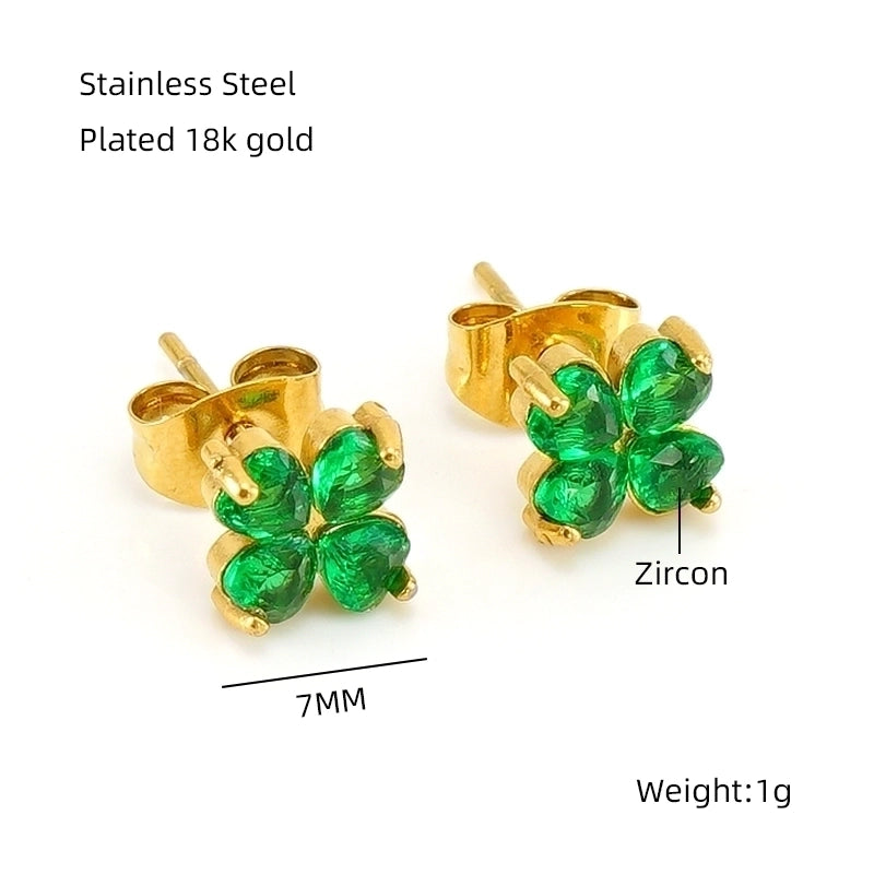 1 Pair Elegant Classical Vintage Style Flower Bow Knot Plating Inlay 304 Stainless Steel Zircon 18K Gold Plated Ear Studs