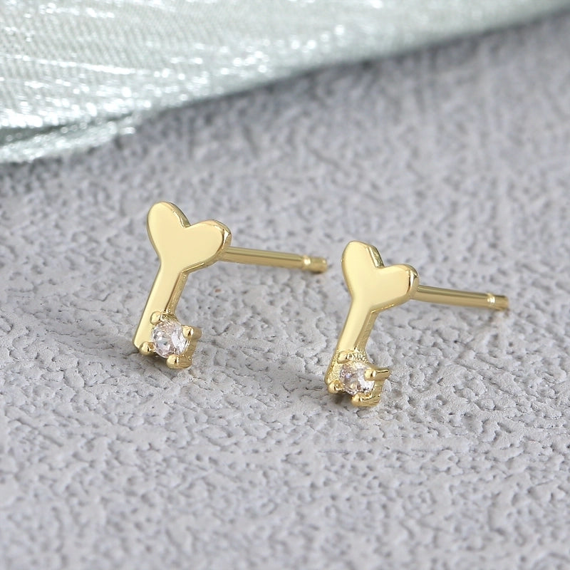 1 Pair Elegant Minimalist Geometric Double Heart Snake Hollow Out Inlay Copper Zircon 18K Gold Plated Ear Studs