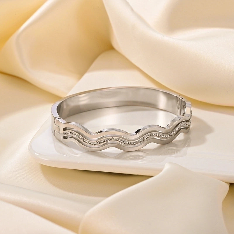 Elegant Romantic Solid Color Titanium Steel Rhinestones Bangle In Bulk