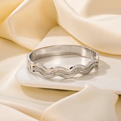 Elegant Romantic Solid Color Titanium Steel Rhinestones Bangle In Bulk