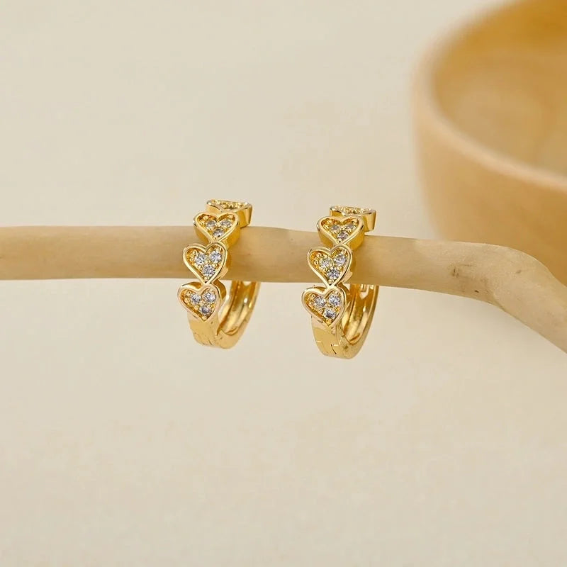1 Pair Elegant Heart Shape Flower Bow Knot Inlay Copper Zircon Hoop Earrings
