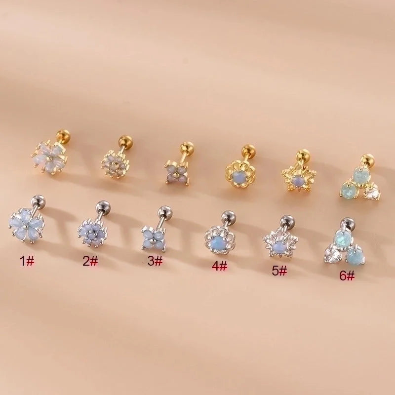 1 Piece Ear Cartilage Rings & Studs Fashion Star Flower 316L Stainless Steel Copper Inlaid Zircon