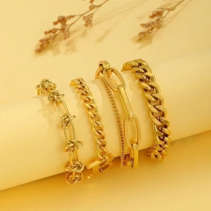 5 Pieces Streetwear Solid Color Titanium Steel 18K Gold Plated Bracelets In Bulk
