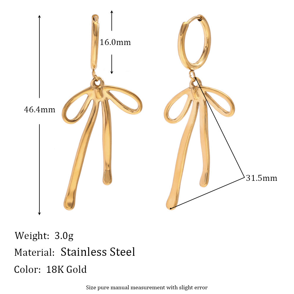 Fashion Bowknot Geometric Stainless Steel 18K Gold Plated Earrings