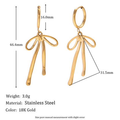 Fashion Bowknot Geometric Stainless Steel 18K Gold Plated Earrings