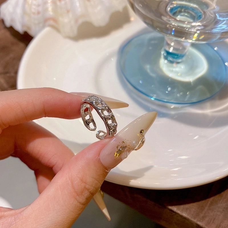 Minimalist Heart Shape Flower Bow Knot Copper Inlay Artificial Pearls Opal Zircon Rings