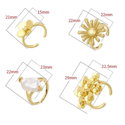 Copper 18K Gold Plated Pearl Plating Inlay Petal Artificial Pearls Zircon Open Rings
