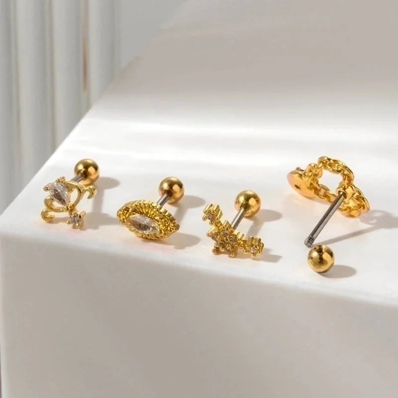 1 Piece Ear Cartilage Rings & Studs Sweet Heart Shape Flower 316L Stainless Steel Copper Plating Inlay Zircon Ear Cartilage Rings & Studs