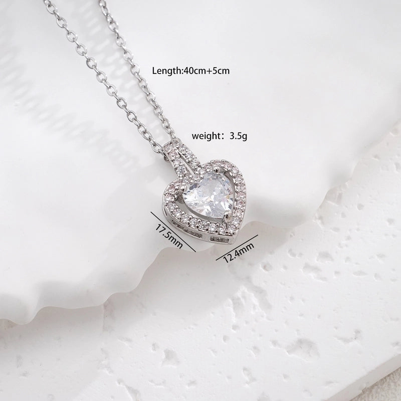 Glam Heart Shape 304 Stainless Steel Copper Zircon Inlay Earrings Necklace
