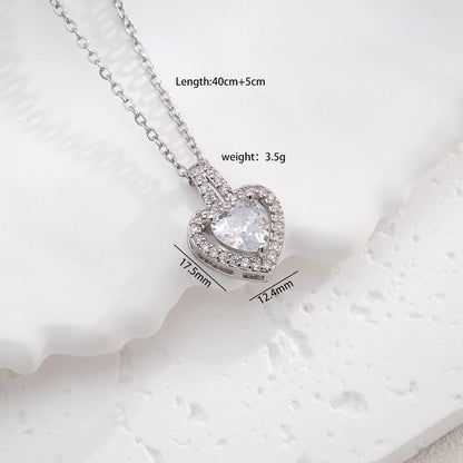 Glam Heart Shape 304 Stainless Steel Copper Zircon Inlay Earrings Necklace