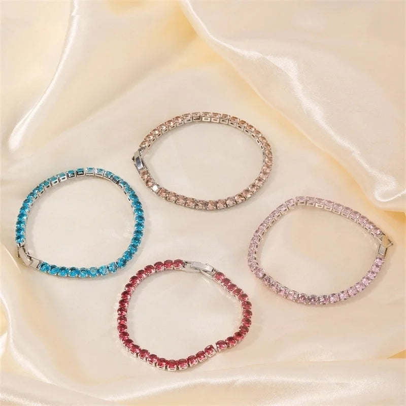 Copper Minimalist Shiny Inlay Geometric Zircon Bracelets Tennis Bracelet