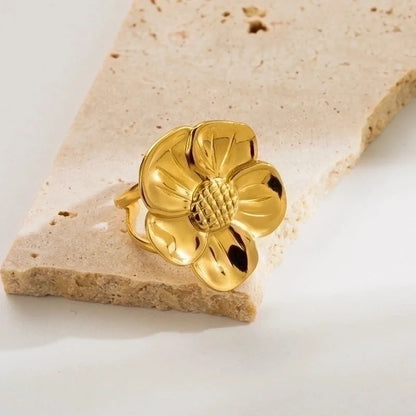Elegant Retro Geometric Flower Stainless Steel Plating 18k Gold Plated Open Rings