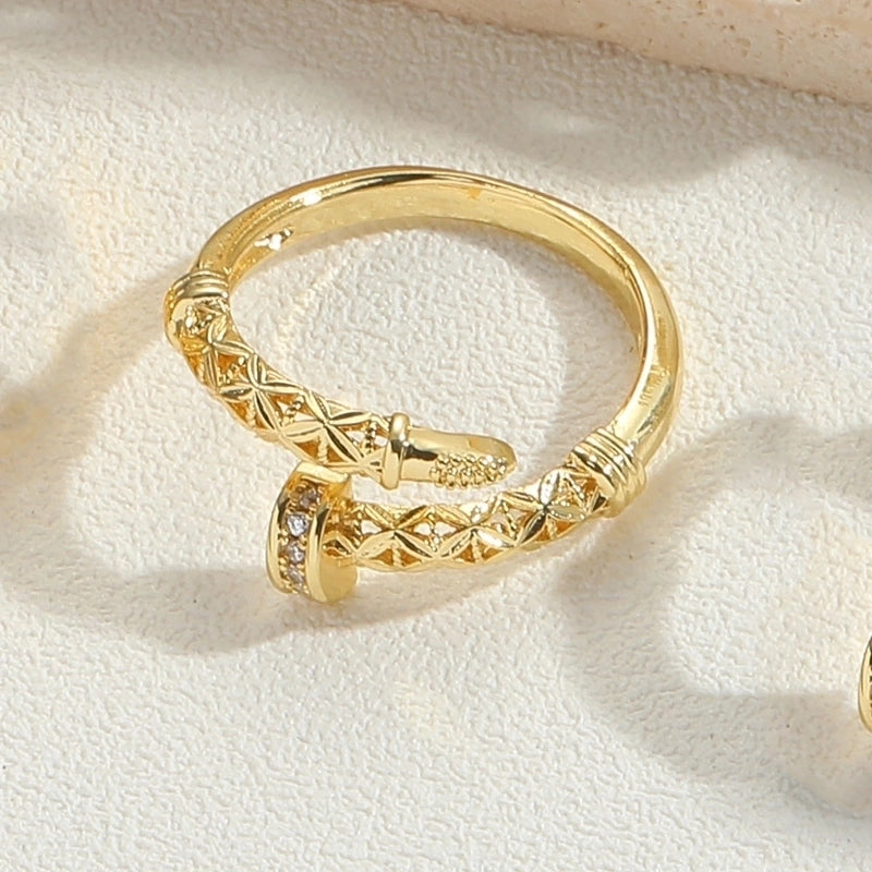 Minimalist Animal Snake Copper Inlay 14K Gold Plated Zircon Open Rings