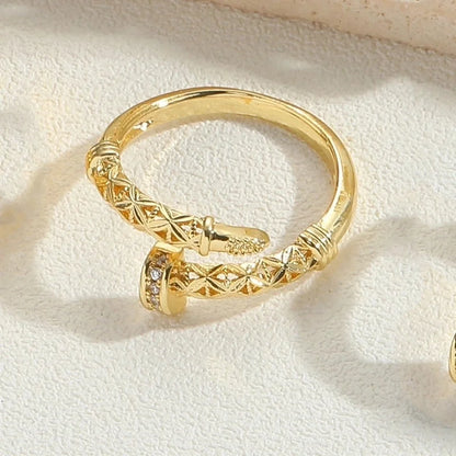 Minimalist Animal Snake Copper Inlay 14K Gold Plated Zircon Open Rings