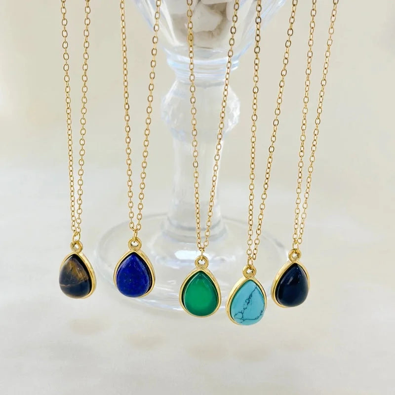 Retro Water Droplets 304 Stainless Steel Plating Pendant Necklace