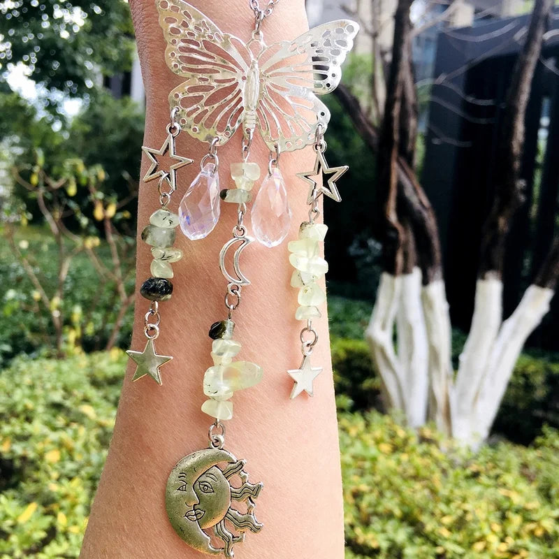 Christmas Pastoral Sun Butterfly Crystal Pendant Wind Chime Wall Art