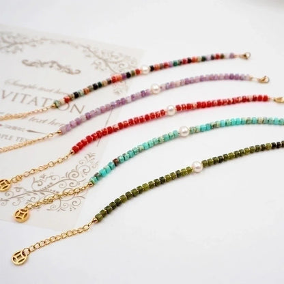 Modern Style Classic Style Round Natural Stone Freshwater Pearl Titanium Steel Gold Plated Bracelets In Bulk