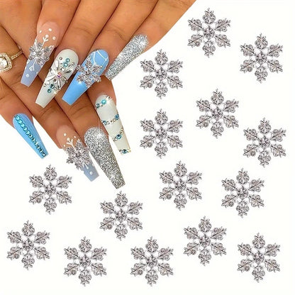 New Arrival Nail Art Snowflake Series Alloy Ornament Christmas White Diamond Snowflake Ornament