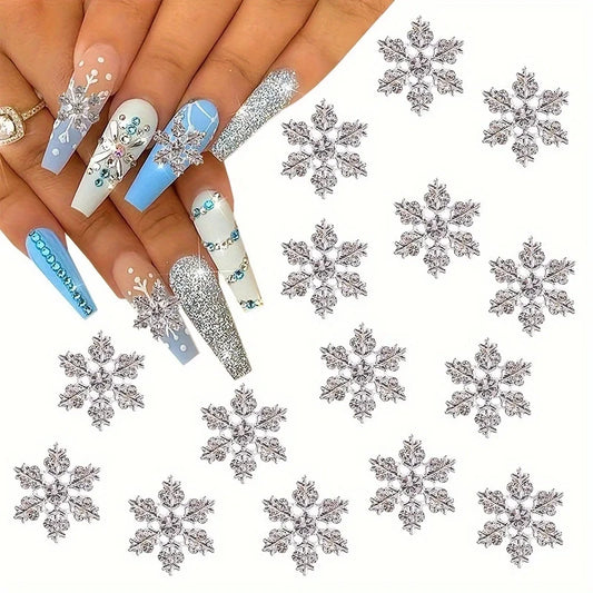 New Arrival Nail Art Snowflake Series Alloy Ornament Christmas White Diamond Snowflake Ornament