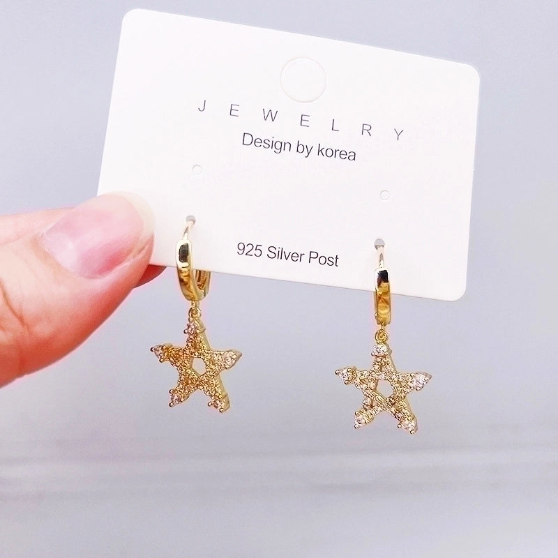 2 Pieces Retro Flower Copper Inlay Zircon Drop Earrings Ear Studs 1 Pair