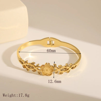 French Style Classic Style Commute Solid Color Flower 304 Stainless Steel 18K Gold Plated Zircon Bangle In Bulk