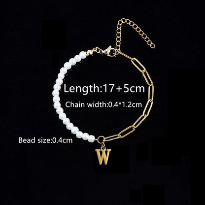 Elegant Minimalist Classic Style Letter 201 Stainless Steel 304 Stainless Steel Imitation Pearl Bracelets In Bulk