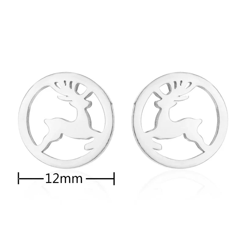 Minimalist Christmas Tree Heart Shape Elk Stainless Steel Plating Hollow Out Ear Studs 1 Pair