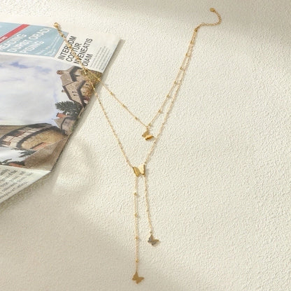 304 Stainless Steel 18K Gold Plated Elegant Lady Streetwear Plating Inlay Sun Turquoise Zircon Double Layer Necklaces Pendant Necklace