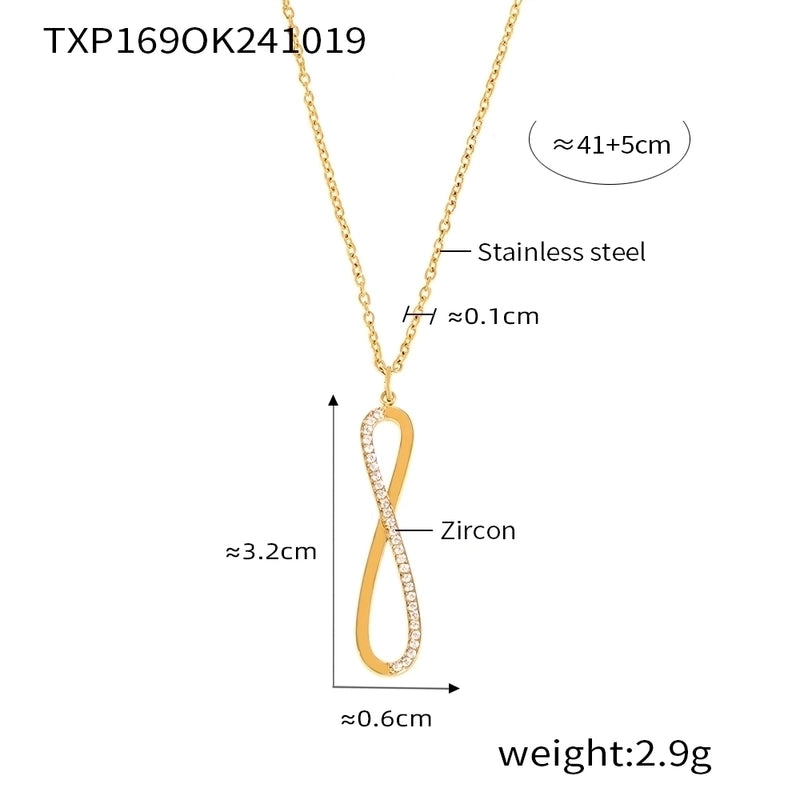 Elegant Luxurious Infinity 304 Stainless Steel Zircon 18K Gold Plated Plating Inlay Bracelets Necklace