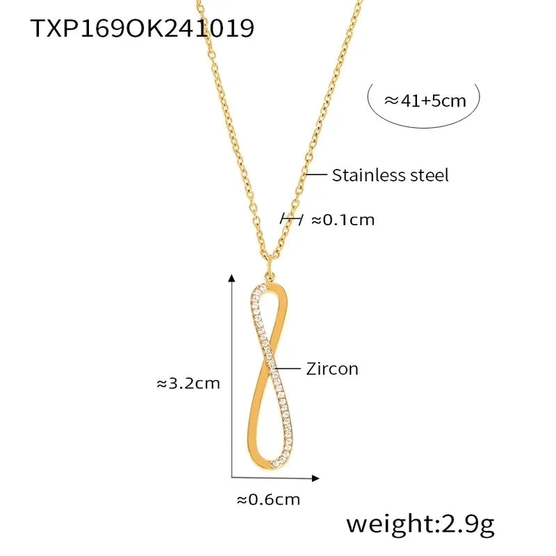 Elegant Luxurious Infinity 304 Stainless Steel Zircon 18K Gold Plated Plating Inlay Bracelets Necklace