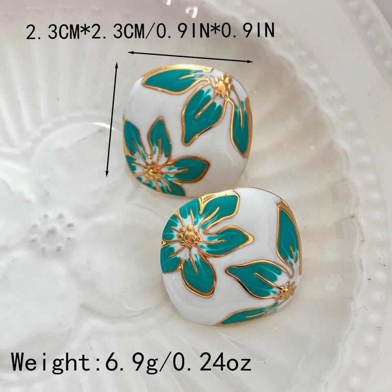 1 Pair Casual Sweet Korean Style Round Leaves Enamel 304 Stainless Steel 14K Gold Plated Drop Earrings