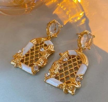 1 Pair Elegant Square Heart Shape Bow Knot Copper Plating Inlay Rhinestones Pearl Drop Earrings Ear Studs