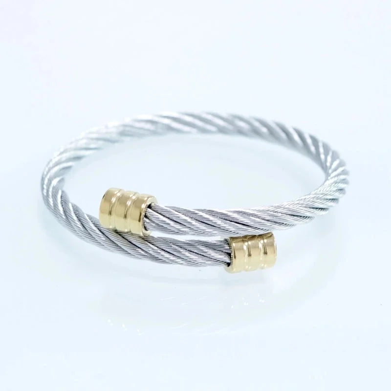 Fashion Twist 304 Stainless Steel 18K Gold Plated Bangle In Bulk