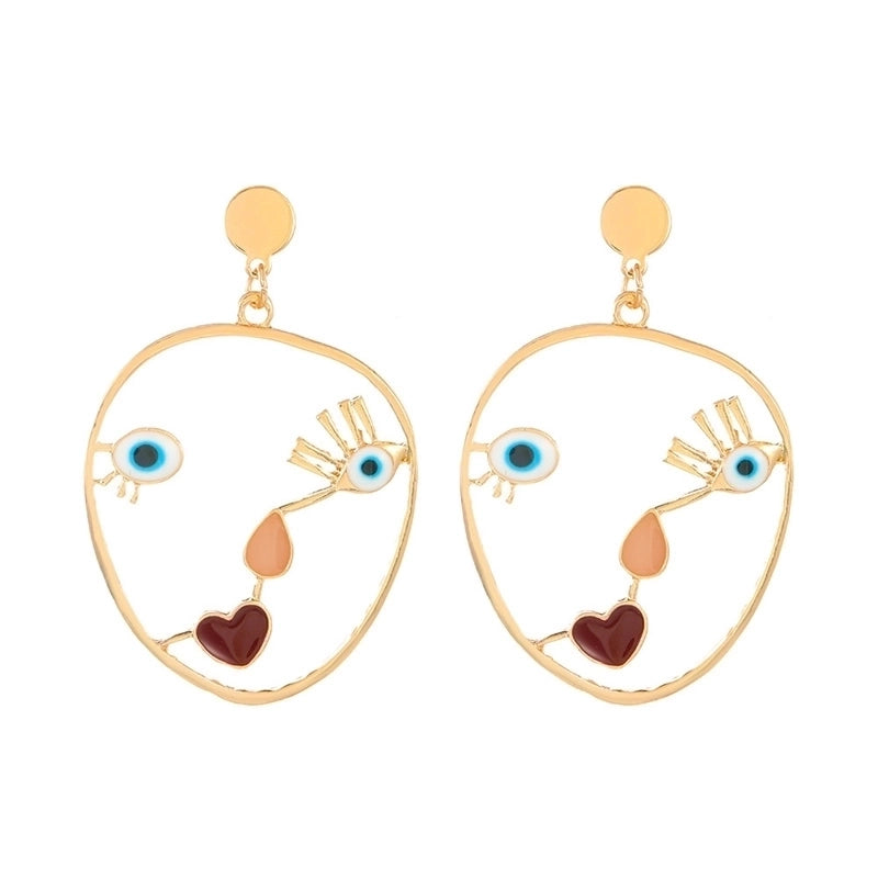 2 Pieces Casual Vintage Style Human Face Leaf Heart Shape Plating Hollow Out Inlay Alloy Metal Brass Resin Zircon 18K Gold Plated Gold Plated Silver Plated Earrings