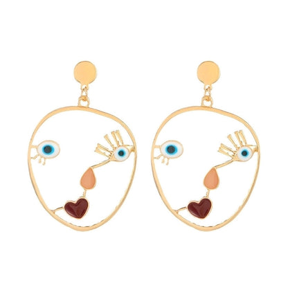 2 Pieces Casual Vintage Style Human Face Leaf Heart Shape Plating Hollow Out Inlay Alloy Metal Brass Resin Zircon 18K Gold Plated Gold Plated Silver Plated Earrings