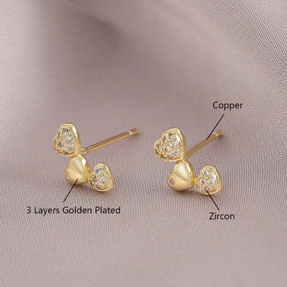1 Pair IG Style Elegant Minimalist Letter Heart Shape Bicycle Plating Inlay Copper Zircon 18K Gold Plated Ear Studs