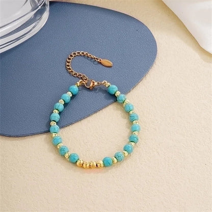 Vintage Style Ethnic Style Geometric 304 Stainless Steel Turquoise K Gold Plated Bracelets In Bulk