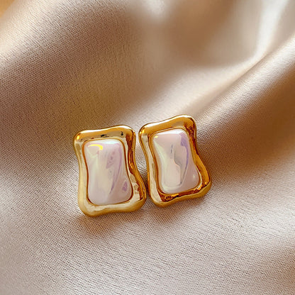 2 Pieces Minimalist Round Ellipse Geometric Copper Electroplating Earrings