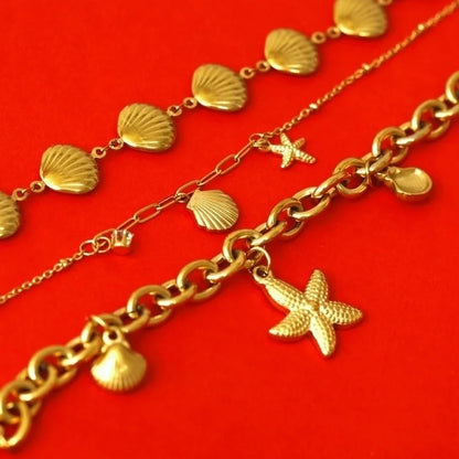 Vacation Beach Starfish Shell 304 Stainless Steel Zircon 18K Gold Plated Plating Stainless Steel Jewelry Sets