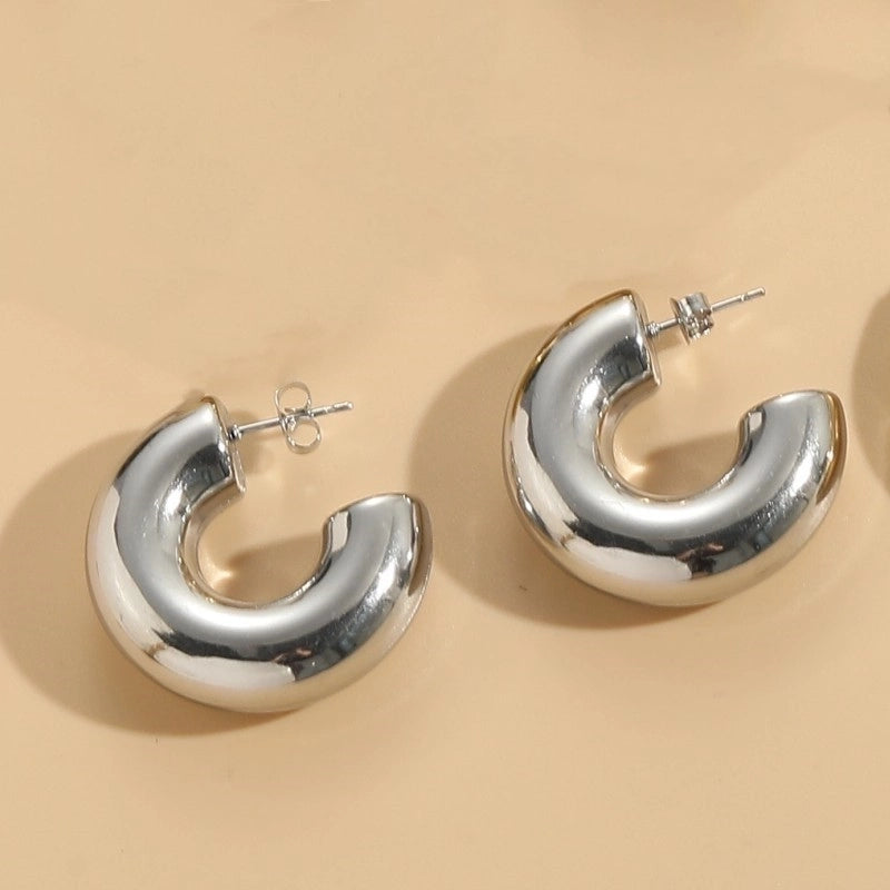 1 Pair Elegant Luxurious Classic Style C Shape Round Solid Color Plating 304 Stainless Steel Earrings
