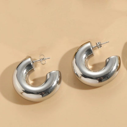 1 Pair Elegant Luxurious Classic Style C Shape Round Solid Color Plating 304 Stainless Steel Earrings