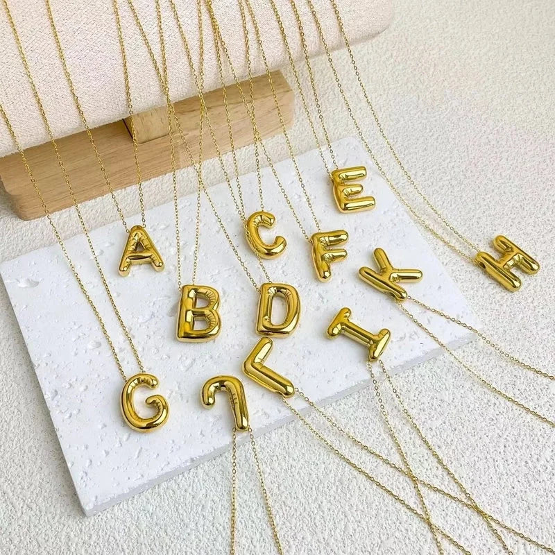 Fashion Balloon Letter Necklace Titanium Steel 26 English Letter Necklace 3D Three-Dimensional Gold Plating Non-Fading
